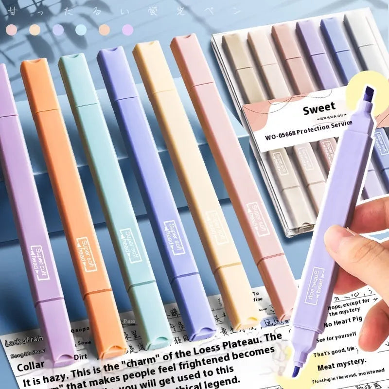 Double-headed fluorescent marking pens in Salt or Sweet colour series showing two-tip design