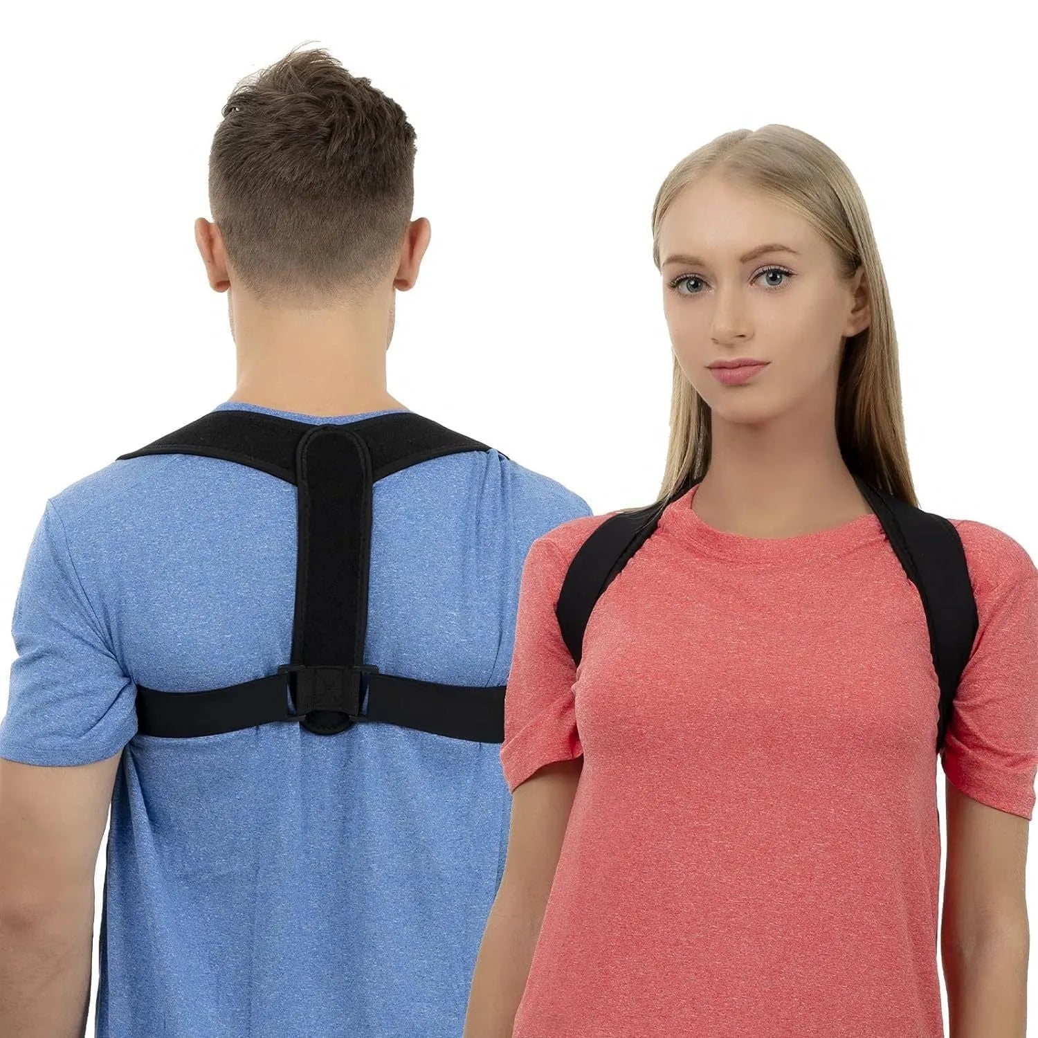 Black adjustable posture correction strap for invisible back support under clothing