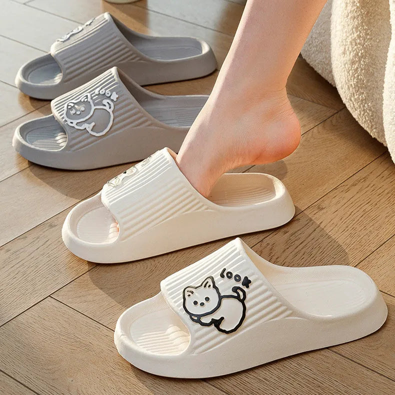 Women's cat design platform slippers with thick EVA sole in various colours