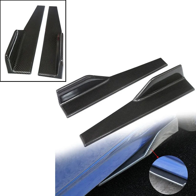 Pair of black PU car side skirts with 3D carbon fibre pattern, each 0.45 m long