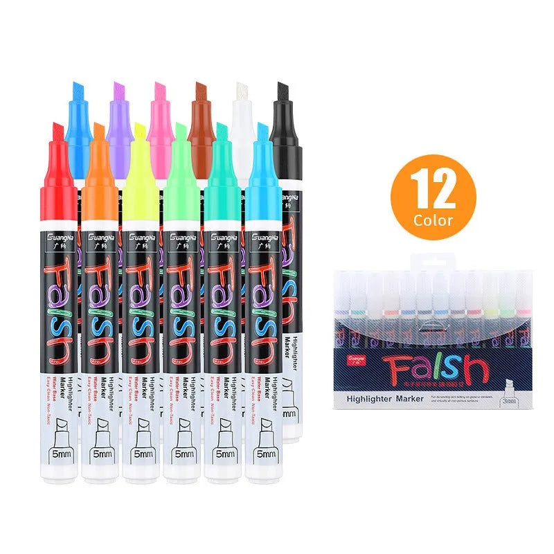 6mm electronic highlighter pen for fluorescent boards with oblique tip and plastic shell