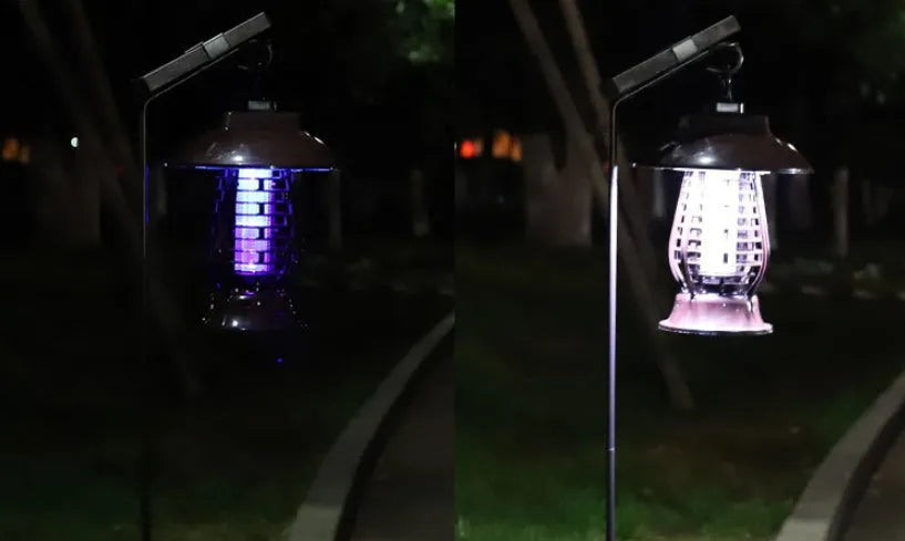 White solar mosquito lamp with solar panel and LED beads for garden outdoor insect control