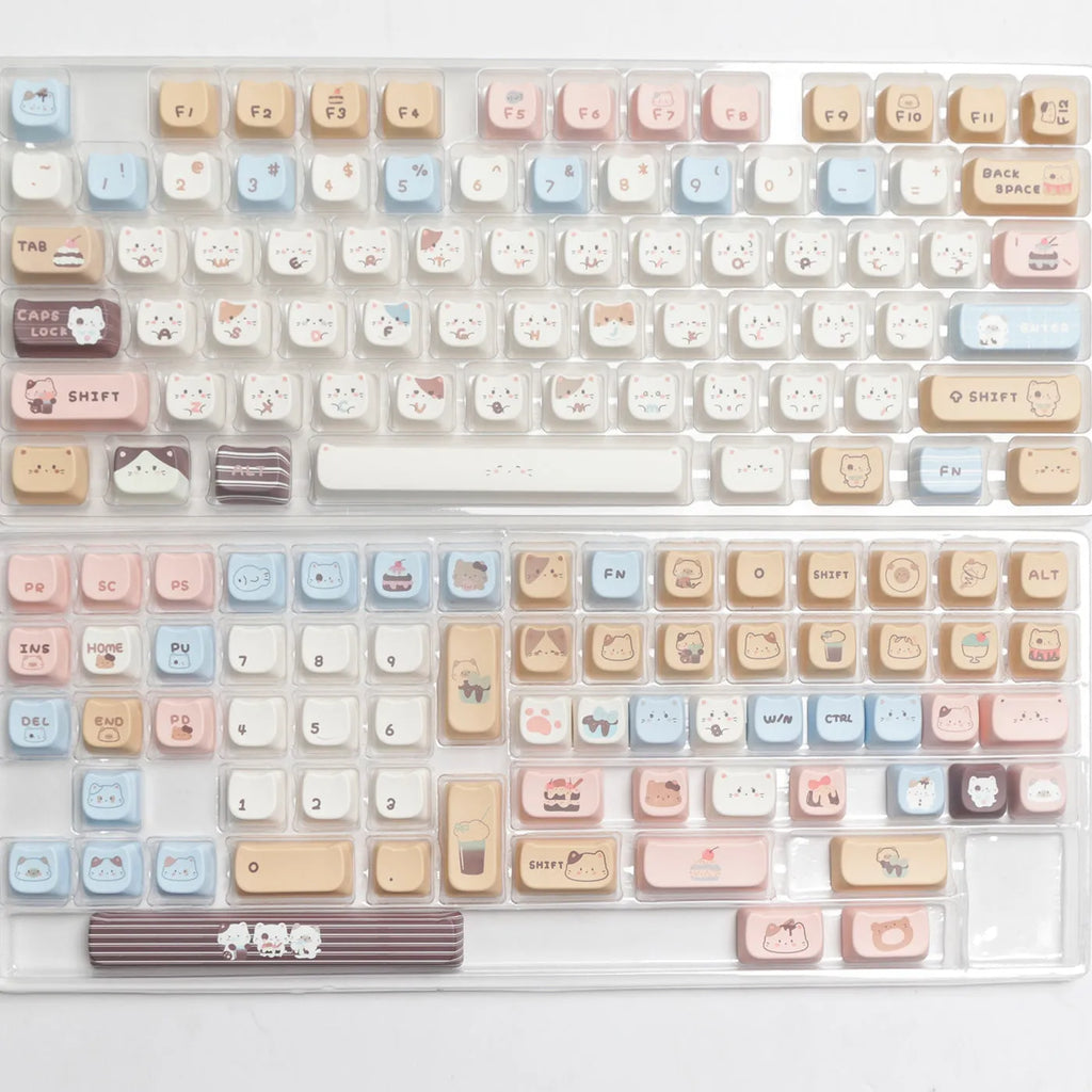 Sea salt cat themed PBT mechanical keyboard keycap set with March 7u spacebar supplement