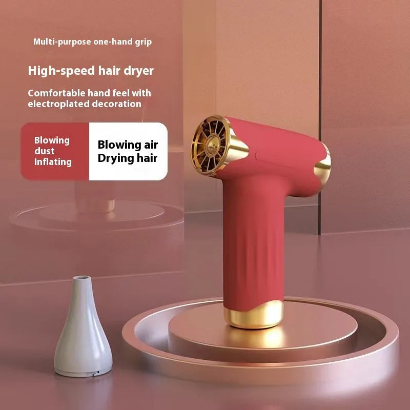 Blue portable handheld turbofan with brushless motor showing compact design