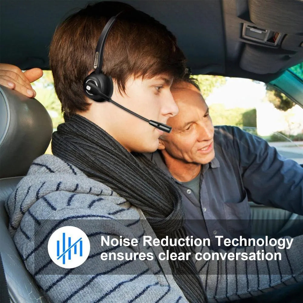 Over-ear Bluetooth headset with microphone for truck drivers and office use with noise cancellation