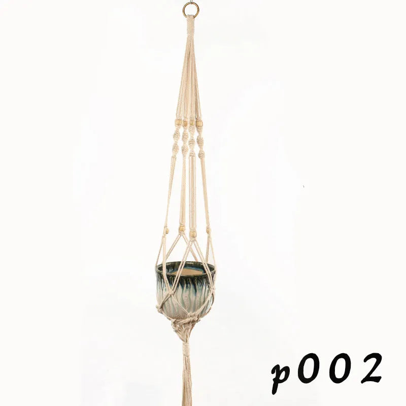 Woven wire plant basket with cotton rope material in desktop and wall hanging configurations