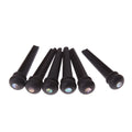 Six ebony guitar string nails with matt black finish and 5.3mm bayonet diameter