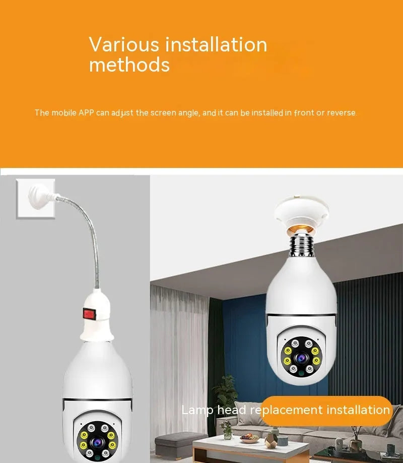 Wireless wifi bulb security camera with 1080p resolution and full colour night vision