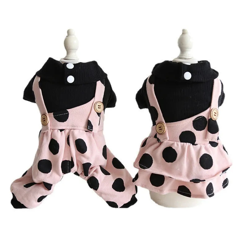Pet clothes set with lapel collar and shoulder straps in cloth material