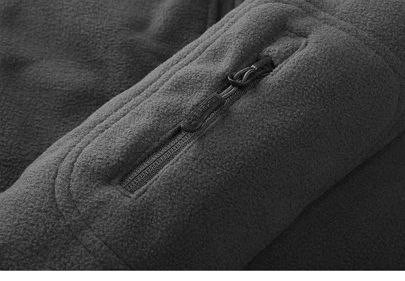 Men's military fleece jacket in black, grey, or army green with zip closure, turn-down collar, and cashmere lining.
