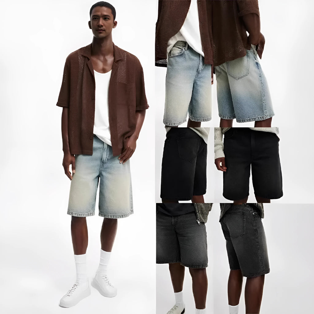 Men's loose fit straight leg jeans in light blue denim with traditional cotton construction