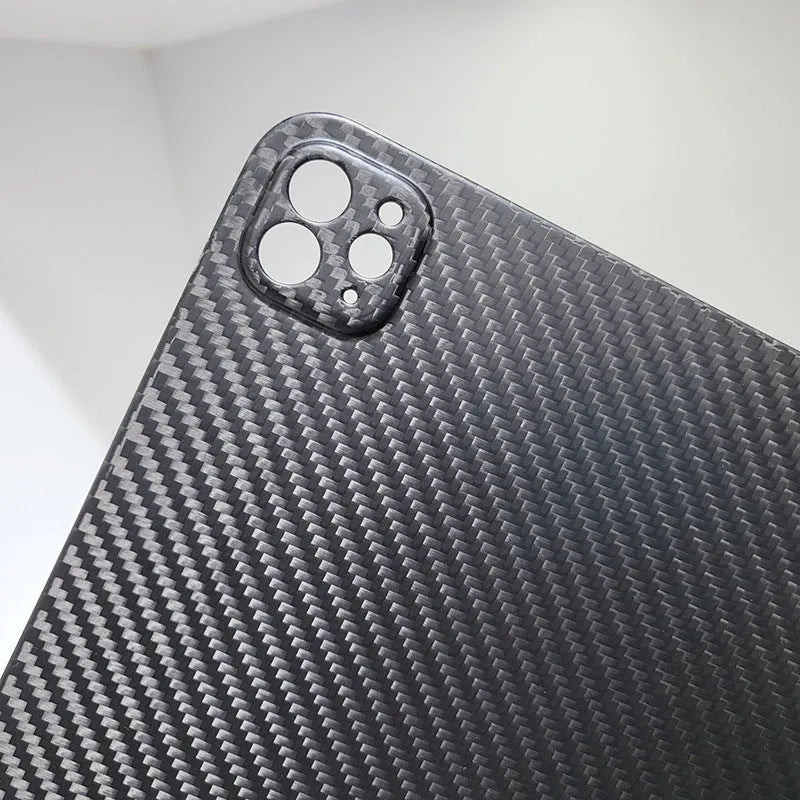 Apple iPad Pro 11 carbon fibre hard case with three finish options showing heat dissipation and drop protection