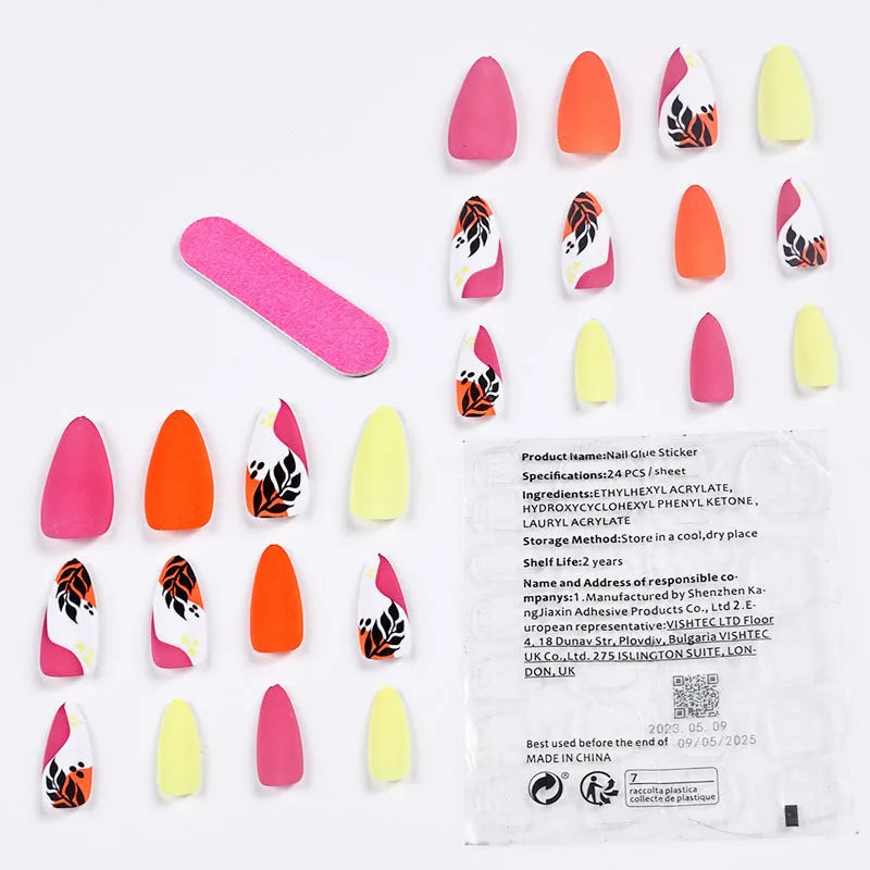 Wear Armour frosted nail stickers in medium almond shape showing tulip pattern in four colour designs.