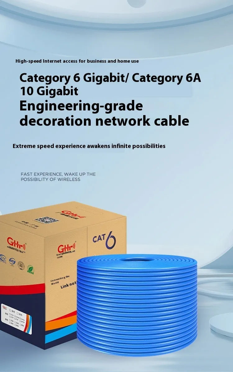 305-metre reel of blue Cat6 oxygen-free copper network cable with gigabit and 10-gigabit ethernet support