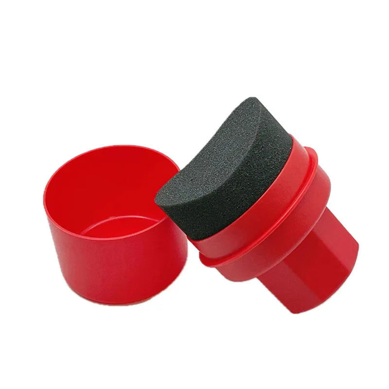 Handheld tyre polishing sponge brush with lid showing black radian hardened sponge option