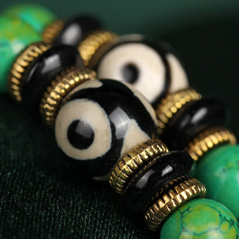 Natural turquoise bracelet with 108 polished 8mm round beads in national style design