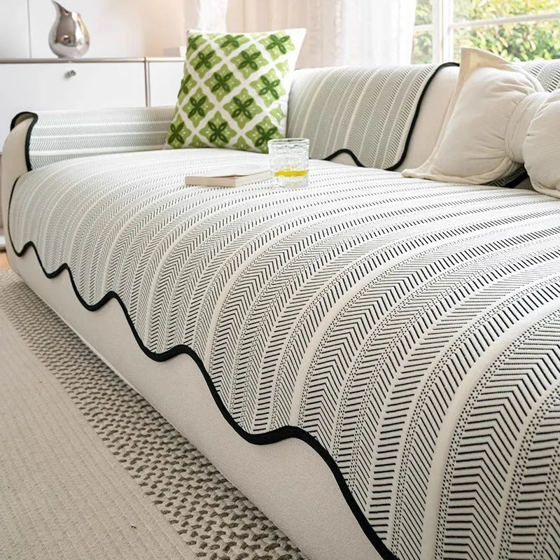 Special-shaped straight row ice silk sofa cover with non-slip cushioning in grey colour