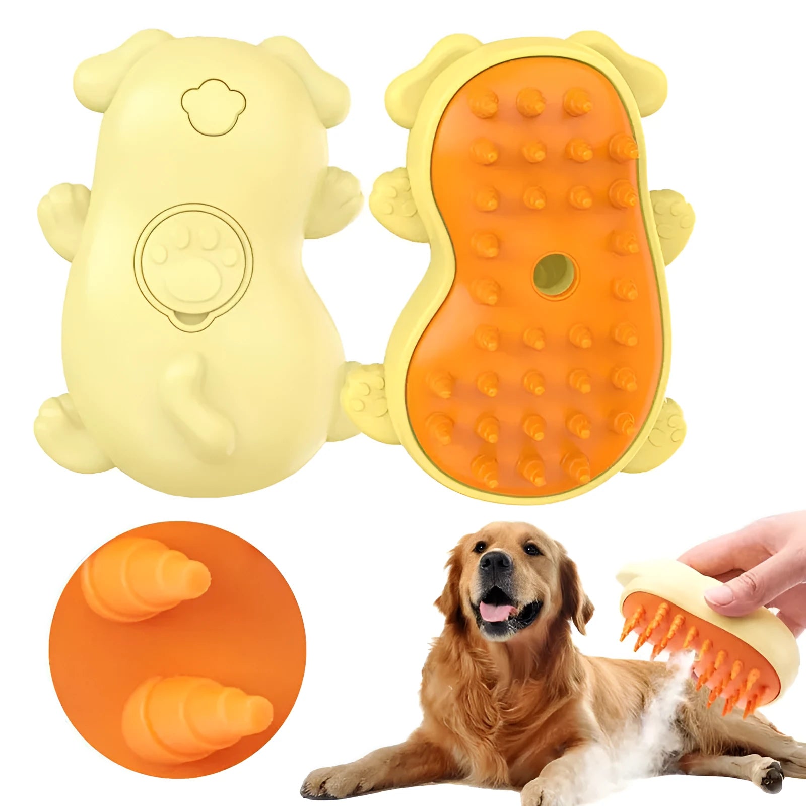 3-in-1 steam pet grooming brush for cats and dogs with comfortable handle