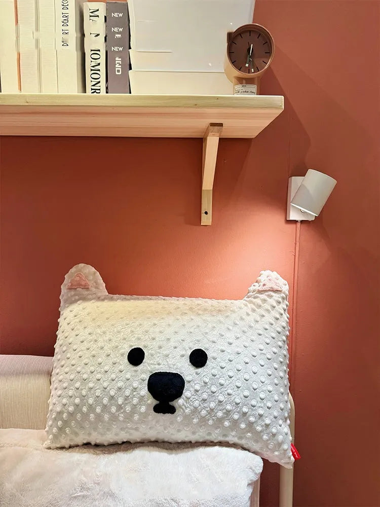 West Highland puppy pillow showing grey schnauzer design on blended fabric cushion