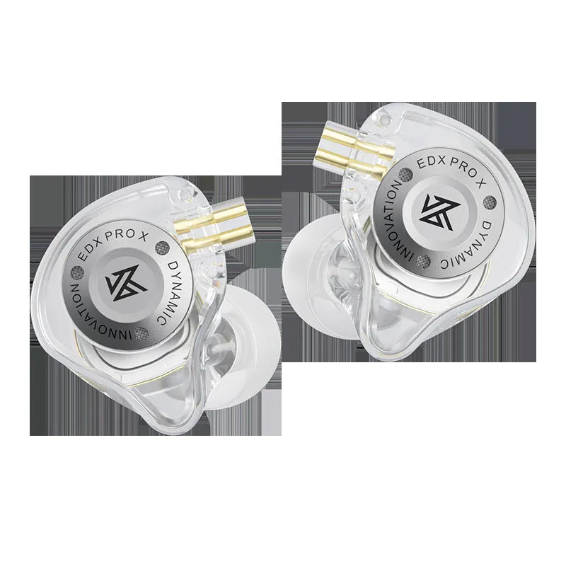 Transparent gray wired in-ear headset with microphone and controller, L-curved plug, simple style