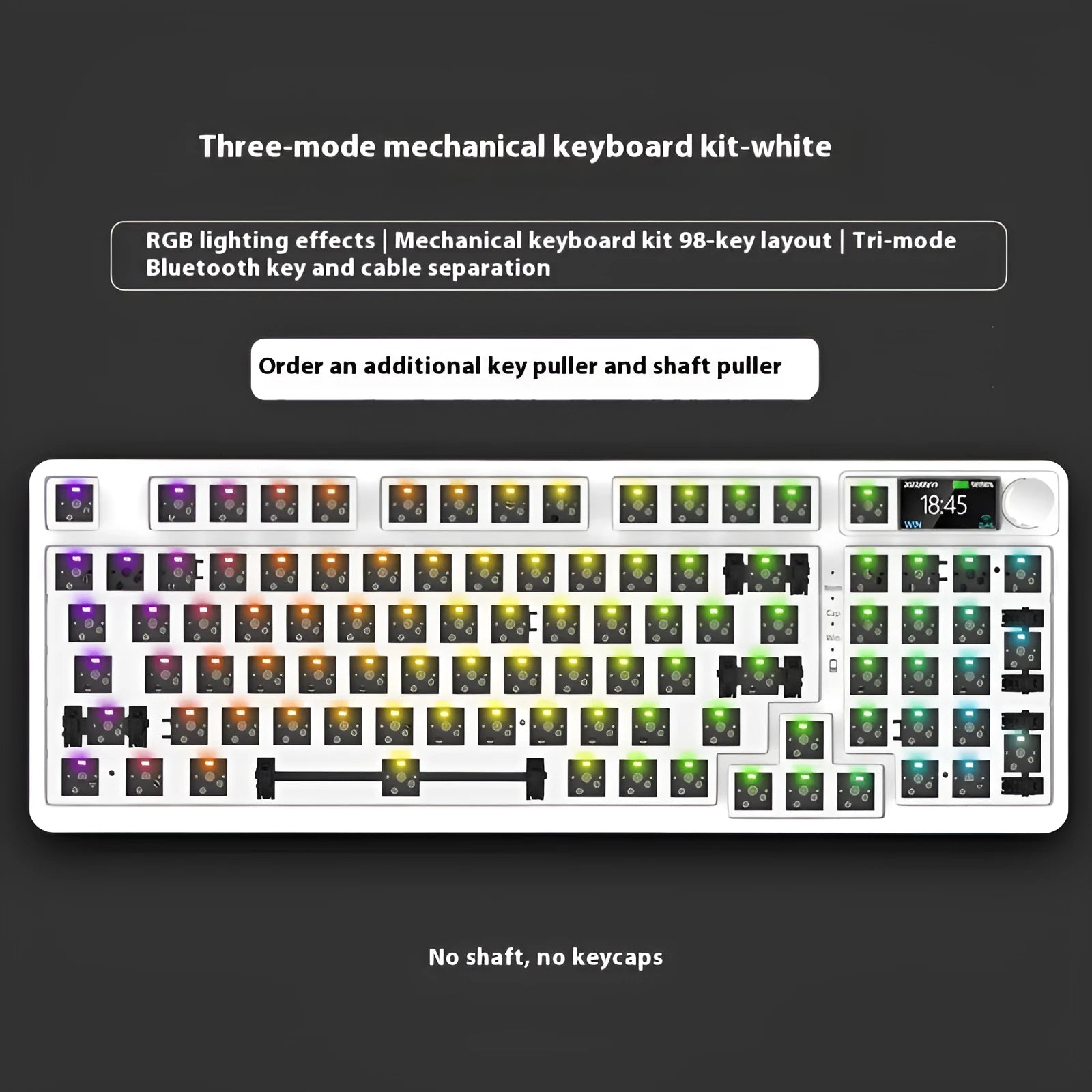 98-key wireless Bluetooth mechanical keyboard kit with metal control knob and multiple colour options