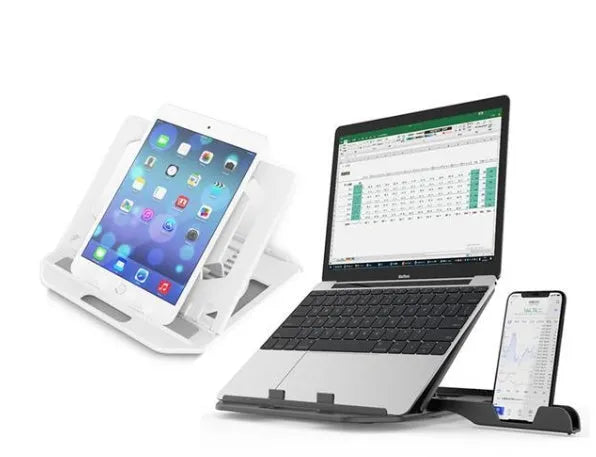 Notebook stand in engineering plastic, 283 x 278 x 22 mm, black or white, with seven adjustable angle positions