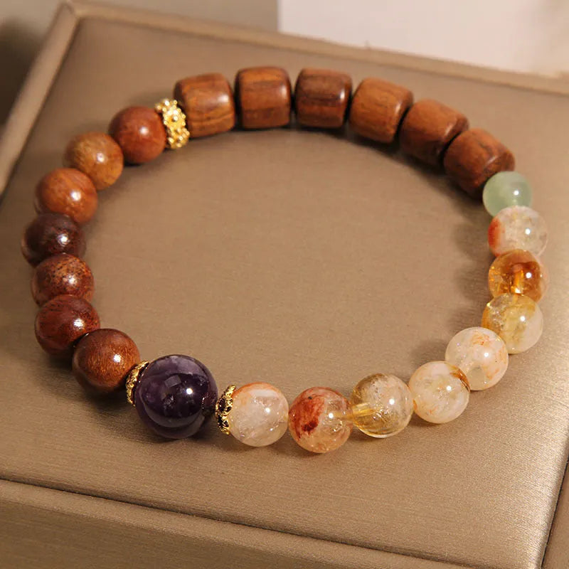 Women's yellow tower crystal and ebony amethyst bracelet with pearl rhinestone pastoral design