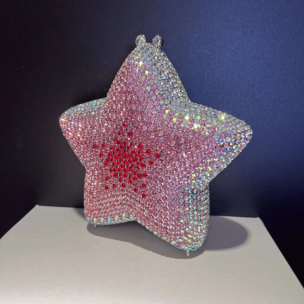 Little Star studded diamond alloy dinner handbag with hard three-dimensional shell and full diamond finish