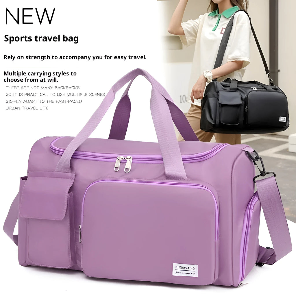 Travel Sports Gym Dry Wet Separation Backpack in gray Oxford cloth with solid colour design and polyester lining