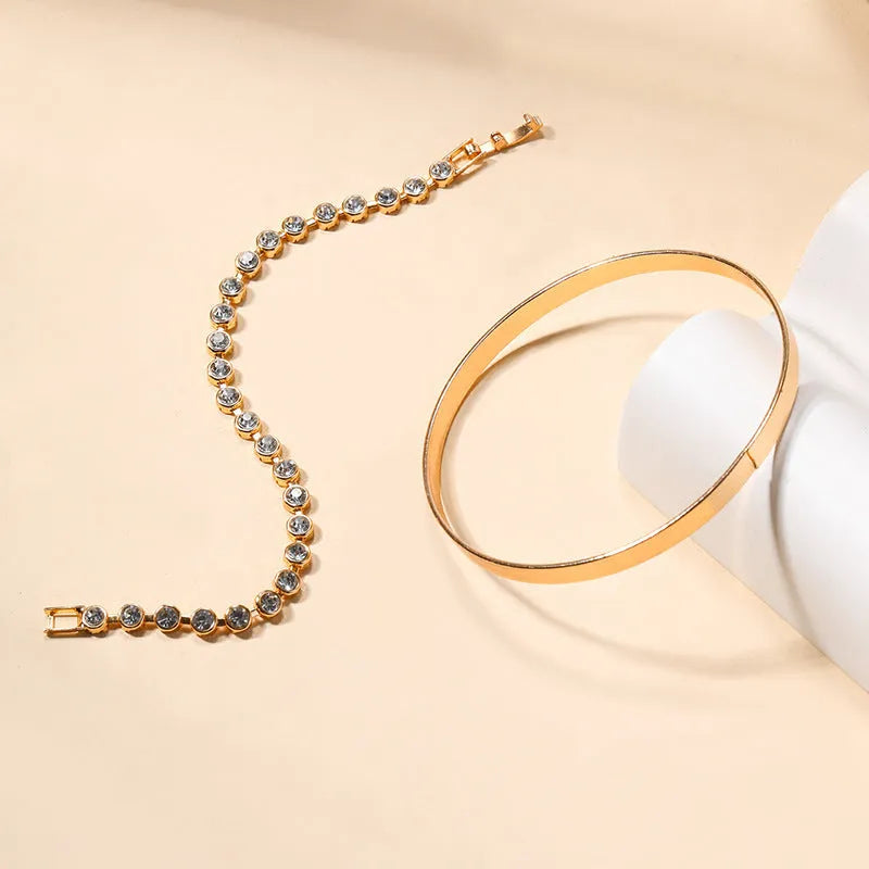 Gold or Silver electroplated zinc alloy bracelet set of 2 with retro drop, geometric, and water droplet design