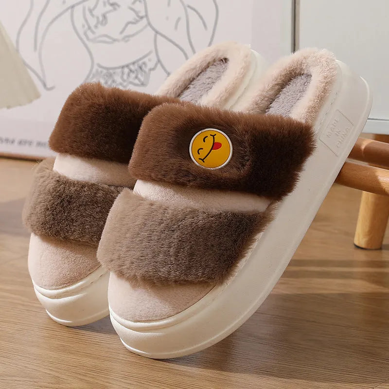 Thermal cotton slippers with plush exterior and cashmere lining in assorted colours