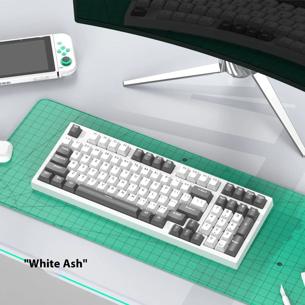 Custom mechanical keyboard and wireless mouse combo with backlight illumination in selected colour option