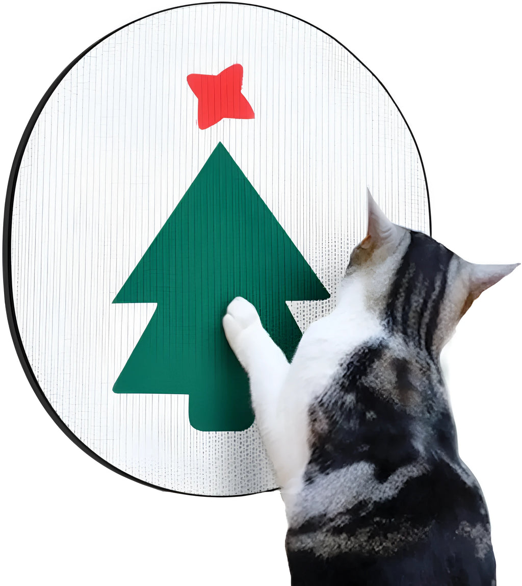 Wall-mounted vertical cat scratcher made of brown corrugated cardboard on a white wall.