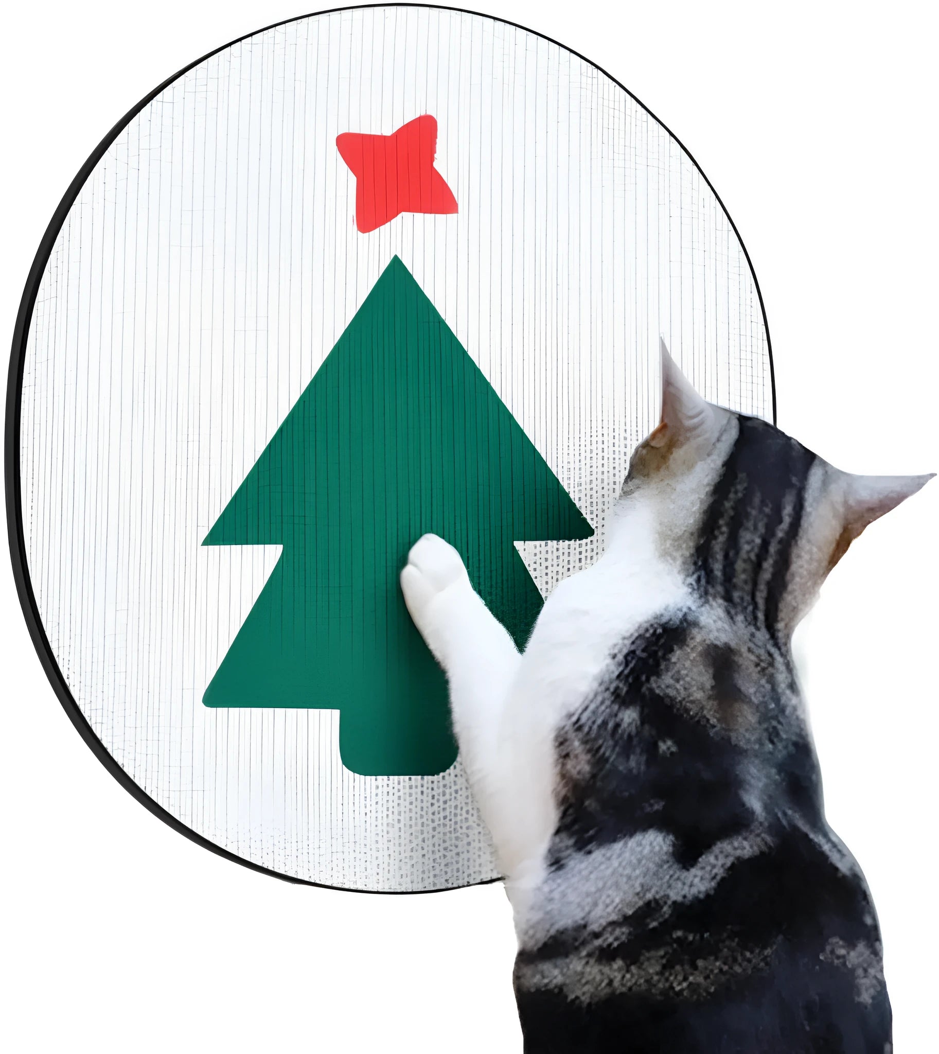 Wall-mounted vertical cat scratcher made of brown corrugated cardboard on a white wall.