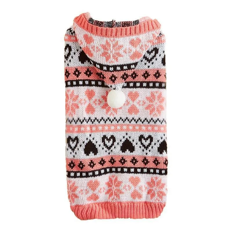 Small dog wearing snowflake love striped camouflage pattern acrylic knitted sweater