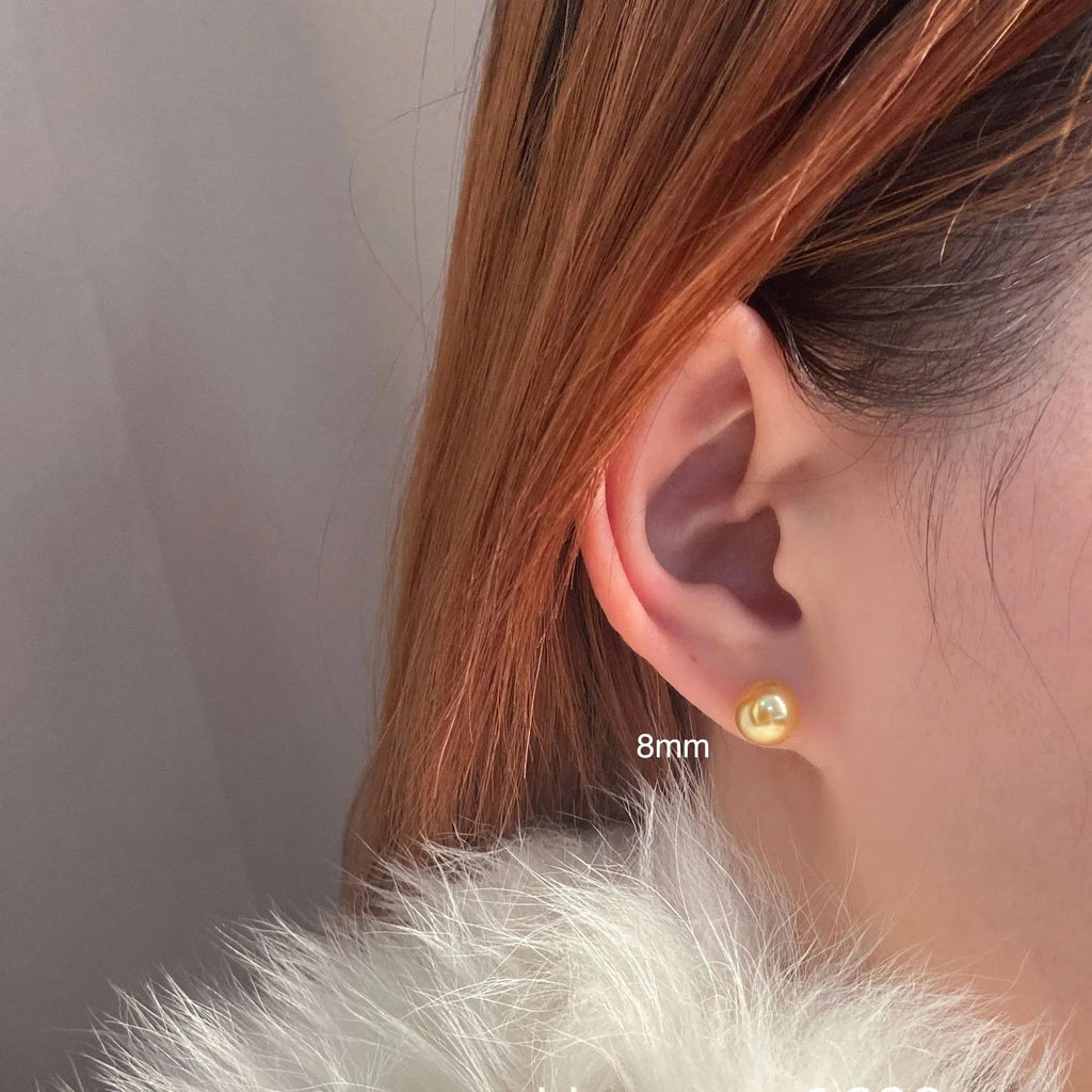 Large pearl stud earrings with eight awn star geometric design in 925 sterling silver showing 8mm to 14mm size options