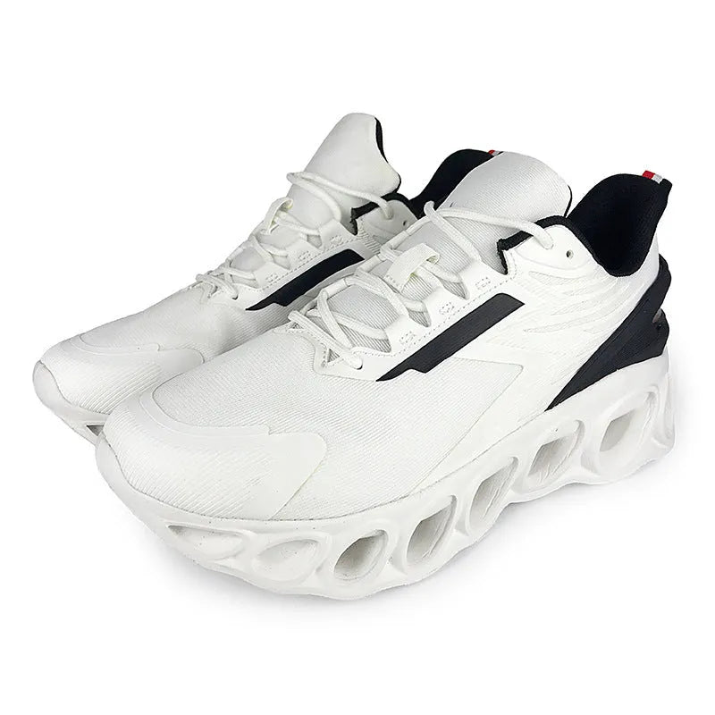 Men's breathable mesh casual shoes with EVA sole in black, white, or dark blue colour options