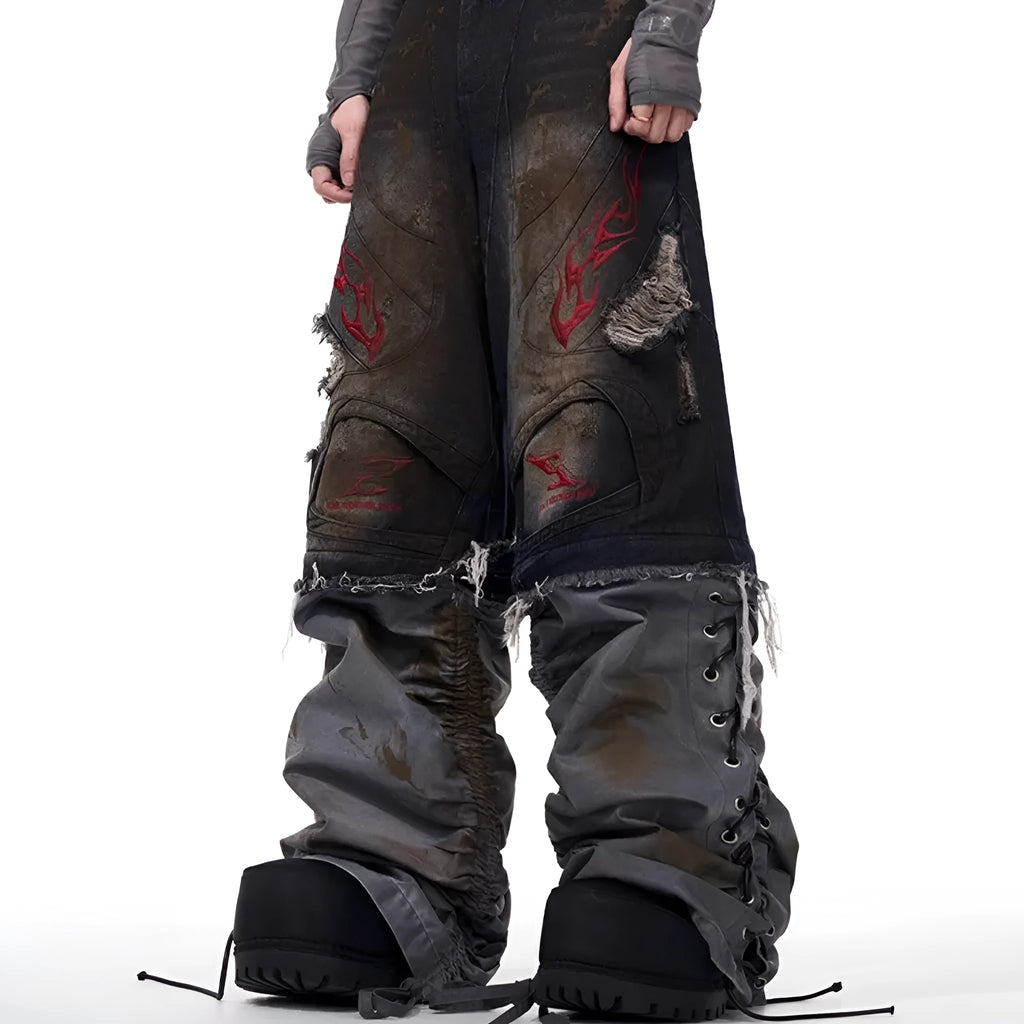 Men's wide leg jeans with detachable trouser legs in denim, shown in picture colour.