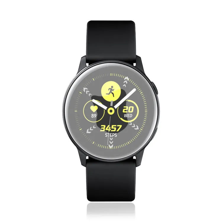 Transparent tempered glass screen protector for Samsung Galaxy Watch Active smartwatch.