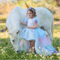 Girls princess dress short sleeve cake skirt white 100-150cm for 3-8 years
