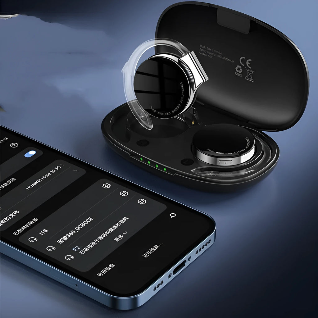 Black and white sports wireless Bluetooth earphones with bilateral stereo design
