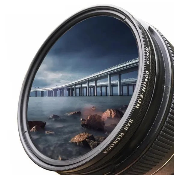 Adjustable multi-diameter ND camera filter kit with ND-2, ND-4, ND-8, and ND-400 filters and adapter rings