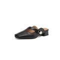 British-style square-toe outdoor slippers in artificial PU with rubber soles