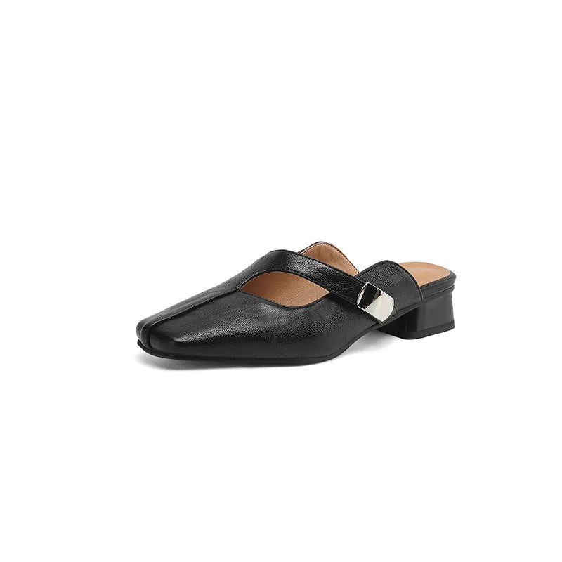 British-style square-toe outdoor slippers in artificial PU with rubber soles