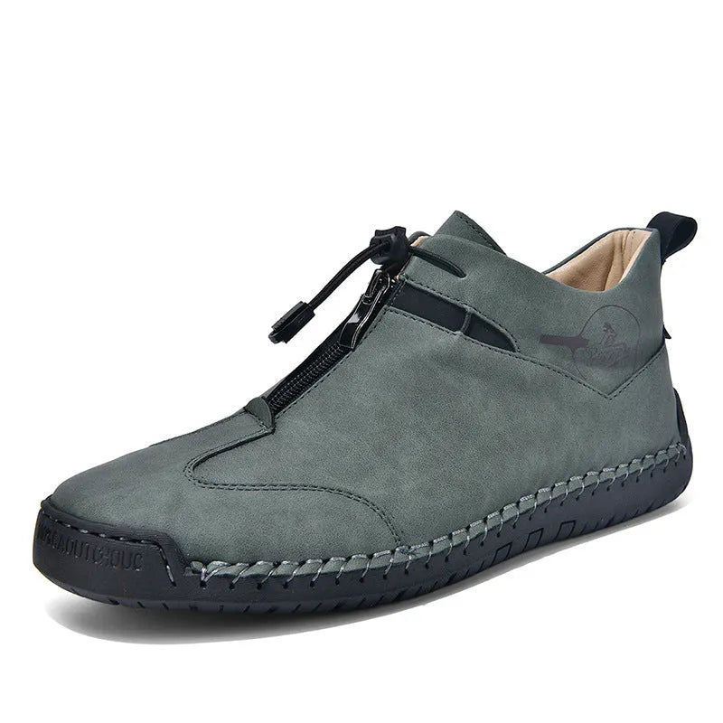 Men's casual leather height increasing shoes with round toe and mid heel