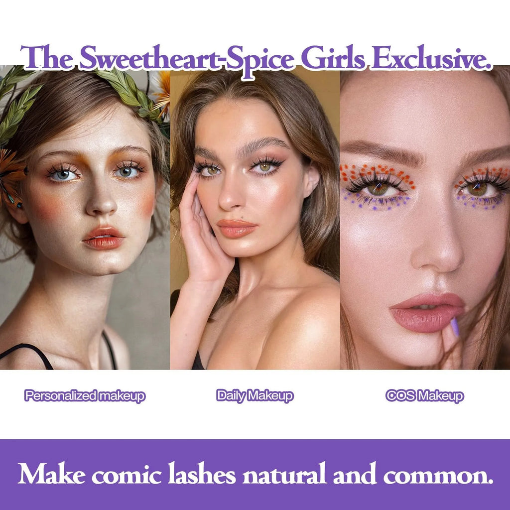 Manga style false eyelashes set showing natural wispy 007, 008 and 009 styles for anime cosplay