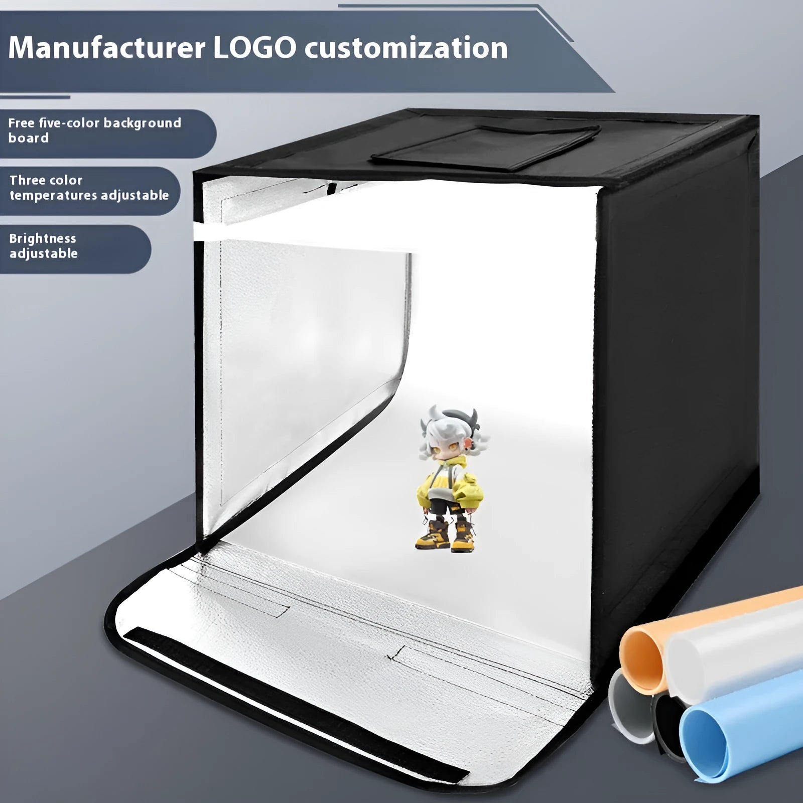 50cm studio light box with metal frame and three-colour LED lighting for product photography