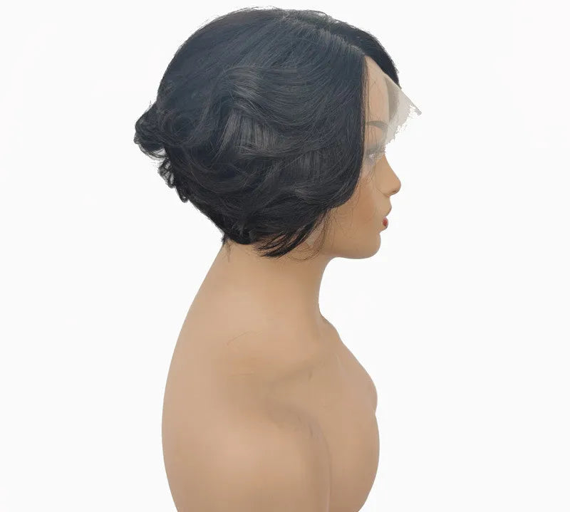 Real hair lace wig for ladies, short hand woven style with oblique bangs, colour CYFZ1004F