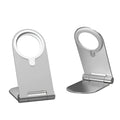 Silver vertical adjustable magnetic phone bracket for iPhone 12 on a desktop