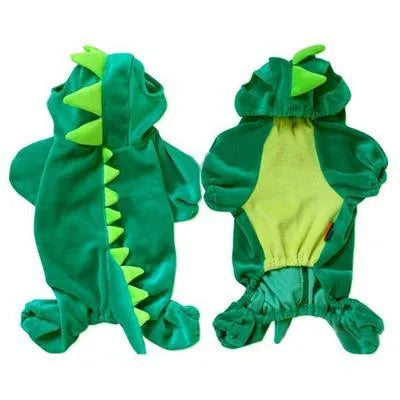 Dog Halloween dinosaur costume in red or green for small and medium dogs, sizes XS to 2XL